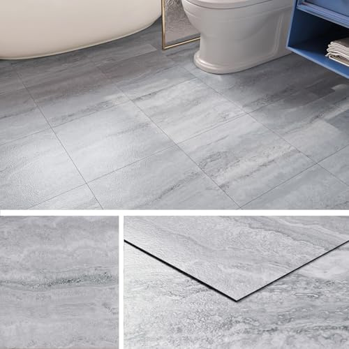 Livelynine Vinylboden Selbstklebend Fliesenoptik 30x30CM PVC Bodenbelag Selbstklebend Badezimmer 32 Stück Klebefliesen Boden Bad Grau Steinoptik Bodenfliesen Selbstklebende Küche Wohnmobil PVC Boden