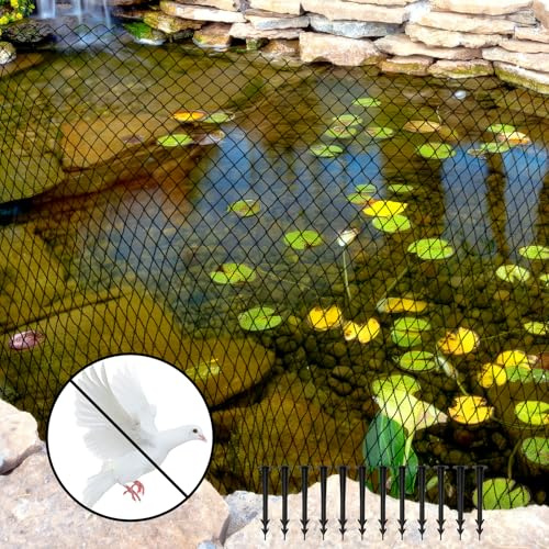 Teichnetz Feinmaschig, Vogelnetze Vogelschutznetz mit 12 Stück Bodenanker | Obstbaumnetz Laubnetz UV Beständig Schwarz für Teich Gartennetz Obstbäume Gemüse Schutznetz (4x6m)