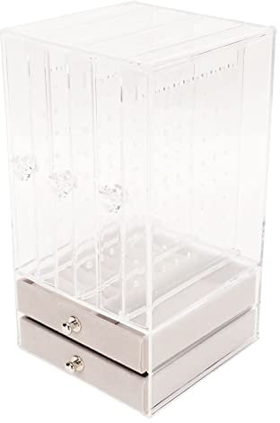TYTOGE Ohrringhalter aus Acryl mit 5 Schubladen, Transparent, Staubdicht, Zur Aufbewahrung von Ohrringen, Schmuckhalter, Organizer
