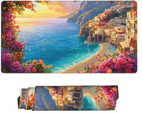 Gaming Tapis de Souris, Grand Tapis de Souris XXL 1200 x 600 x 3 mm,Côte paysages Tapis Souris pour Clavier et Bureau, avec Bords Surpiqués et Dos Antidérapant, for Gamer Gaming Accessoire D-325