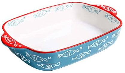 LYVQZPWLR Le plat de cuisson, La céramique, Plat à lasagnes individuel au poisson bleu for 1 personne, plats de cuisson en céramique(Blue L)
