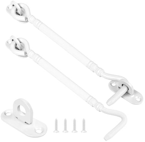 Gancio per cancello e chiavistello, bianco, 200 mm, 2 pezzi, chiavistello per porta interna, cancelli in legno, bagno, finestra, patio, cabina di sicurezza, serratura resistente