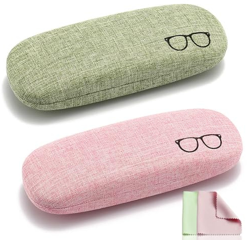 Guoxintech 2pcs Hard Shell Eyeglasses Case, Glasses Case For Women, Glasses Cases For Men, Spectacles Case, Sunglasses Case, Hard Glasses Case, Glass Case,for Glasses Storage(Pink and Green)