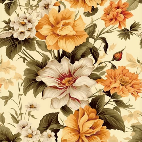 PROSUCO Vintage Blumen Tapete, Selbstklebend, 44 cm x 300 cm, Gelb-Cremeweiß, Abnehmbare Tapete Wandaufkleber für Haus Schlafzimmer Schränke verdicken 17,3“x 118“