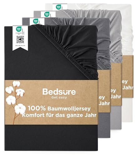 Bedsure Spannbettlaken 140x200cm Baumwolle Jersey - bis 40cm, Schwarz | Spannbetttücher mit Gummizug, für Boxspringbett , Wasserbett & Extra Hohe Matratzen, Atmungsaktiv & Weich, Waschbar, Oeko-TEX