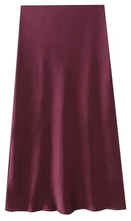 KBLDOPN Gonna Midi Effetto Raso Da Donna, Gonna Midi Casual In Raso Di Seta A Trapezio Con Elastico In Vita, Gonna Lunga Primaverile Chic Da Donna Per Feste Aziendali(Burgundy_XS)