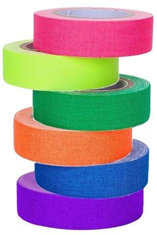 Solbrezeni 6Pcs UV Blacklight Reactive Neon Gaffer Tape, 0.59in X 16.5FT Fluorescent Tape, Black Light Neon Tapes for Glow Part Stage Wall Decorative, Lighting Party Supplies