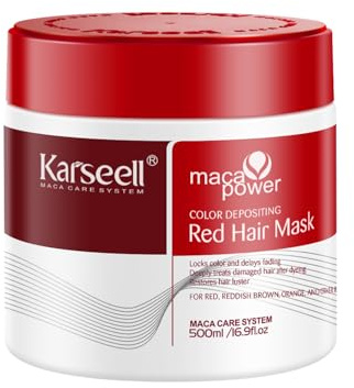Karseell Maschera Capelli Rossi 500ml, – NON è una Tinta – Maschera Colorante Capelli Ripristina e Valorizza i Toni Rossi dei Capelli Trattati con Colorazioni