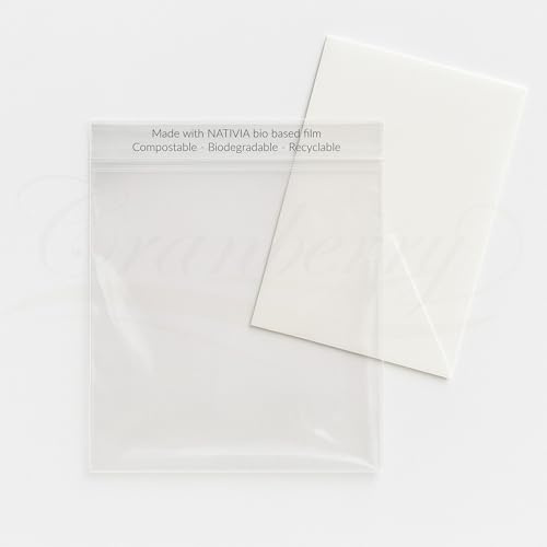 Cranberry 50 Pack Eco-Friendly Compostable Clear Bags for 6x6 Envelopes | 100% biodegradable, compostable, and recyclable bags made from plant-based materials. Ideal for Cards, Photos, DIY Crafts