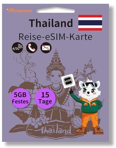 Prepaid Thailand eSIM, 5 GB High-Speed 5G/4G LTE Festnetzdaten, für 15 Tage Prepaid – Keine physische SIM erforderlich – Sofortige QR-Code-Aktivierung – Keine Verträge, Keine versteckten Gebühren