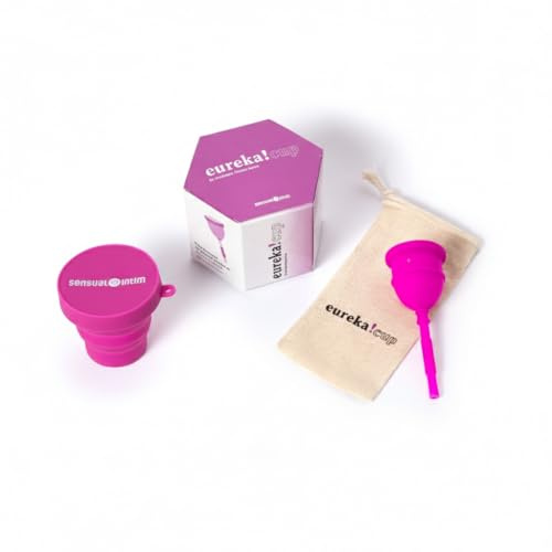 Eureka! Cup Menstruationstasse mit faltbarem Sterilisator, wiederverwendbares medizinisches Silikon, bequeme und umweltfreundliche Alternative zu Tampons, 3 Größen (klein)