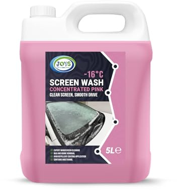 JOVS Pink Car Screenwash 5L – Concentrated Car Windscreen Washer Fluid Works to -16°C – Screen Wash for Cars with Rain Repellent, Prevents Freezing and Clears Dirt for Safer Driving.