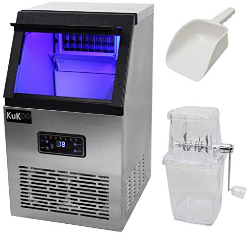 Commercial Countertop Ice Maker Machine 40KG per 24H Large Capacity Ice Cube Maker with Cleaning and De-Icing Functions for Restaurant Home Bar Hotel Kitchen with Ice Crusher and Ice Scoop Bundle