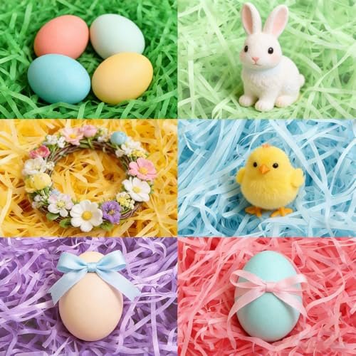 300g Ostergras 6 Farben, Holzwolle Füllmaterial Geschenk, Füllmaterial für Geschenkverpackung, Geschreddertes Papier für Ostergeschenke, Geschreddertes Papier Für Geschenkbox