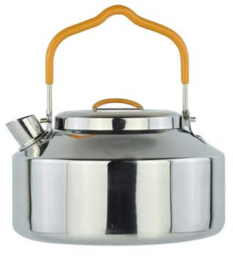 Camping Wasserkocher 1 Litre,Wasserkocher Edelstahl,Kaffeetasse kettle teekessel,Tragbarer Campingkessel 1000ml Für Zuhause, Holzofen,Reise,Kochen im Freien, Picknick,Wandern,Camping Zubehör(Braun)