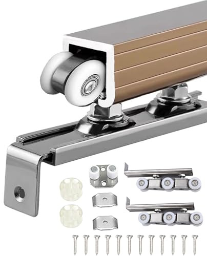 Schiebetür Schiene Schiebetürbeschlag-Set für Taschentüren, Aluminium-Schiebetürschiene zur Deckenmontage, Einzelnes Schiebetürsystem für Schränke, Schiebetür-Set mit Überlappung(255cm(100.5in))