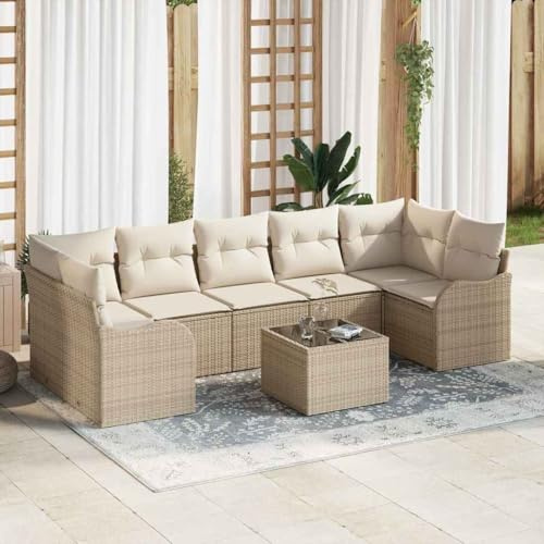LoogCape Gartensofa-Set Beige aus Poly-Rattan, modular, 289x122,5x85 cm, wetterfestes Outdoor-Loungesofa mit Tisch, UV-beständig für Terrasse & Balkon