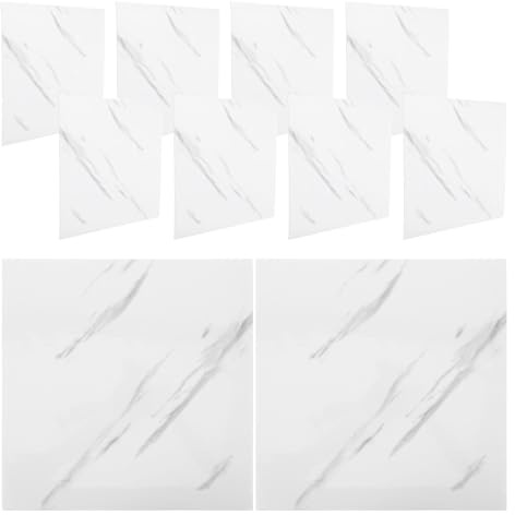 Holibanna Lot de 20 Carreaux Autocollants Imitation Marbre Blanc 30x30 Cm, Carrelage Mural Adhésif Imperméable Cuisine Salle de Bain, Crédence Auto-adhésive Résistante aux Taches,