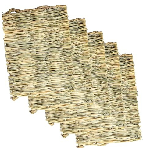 HENYGEN Juego de 5 alfombrillas tejidas de paja natural para conejos, roedores, mascotas pequeñas, cómodas y masticables, accesorios para jaulas masticables