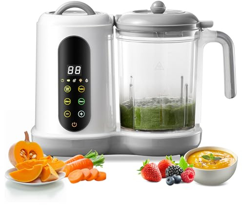 4-in-1 Babybrei Zubereiter & Dampfgarer Mixer Baby, 400ml Baby Küchenmaschine mit Touchscreen, Automatische Reinigung, Zum Garen, Mixen & Aufwärmen von Babynahrung, BPA-frei