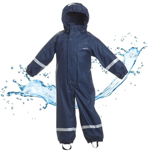 BMS® Schneeanzug u. Wetteranzug für Kinder mit Fleece-Overall | auch idealer Regenanzug, 100% wasserdicht, besonders hautfreundlich u. weich Softskin, Oeko-Tex