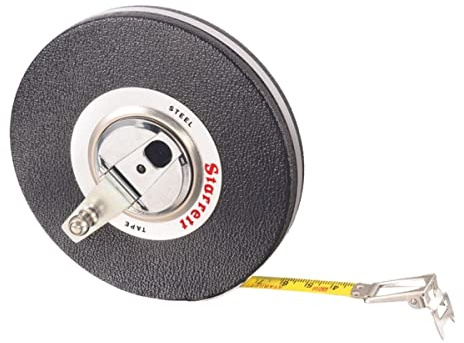 Starrett Closed Reel Long Line Tape with Nylon Rollers, Rewind Mechanism, and Folding Hook Ring - 30m Length, 3/8 Width, 1mm Graduation, L8 Graduation Style Number - 530-30CM