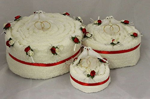 Handtuchtorte / Hochzeitstorte mit Tauben, Farbe creme, Gr. M