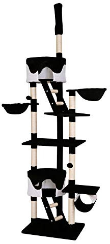 lionto XXL Kratzbaum für Katzen, Deckenhoch, Höhe 230-250 cm, Schwarz/Weiß | Großer Katzenbaum mit Liegemulden, Höhlen, Leitern, Spielbällen, Tunnel & viel Sisal - Spielen, Ausruhen & Krallenpflege