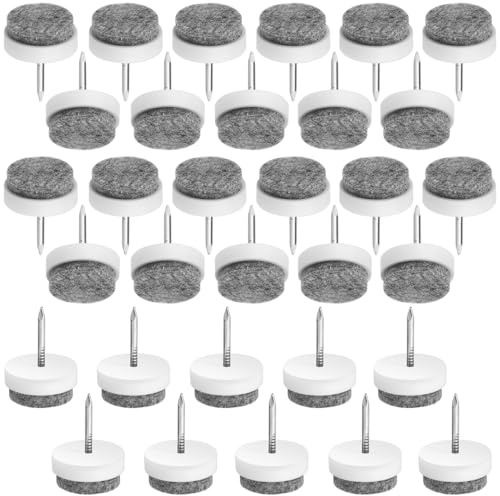 TOVOT 32 Stück Filzgleiter Grau Rund 20MM Für Stühle Und Tische Auf Hartholzboden Mit Nagel