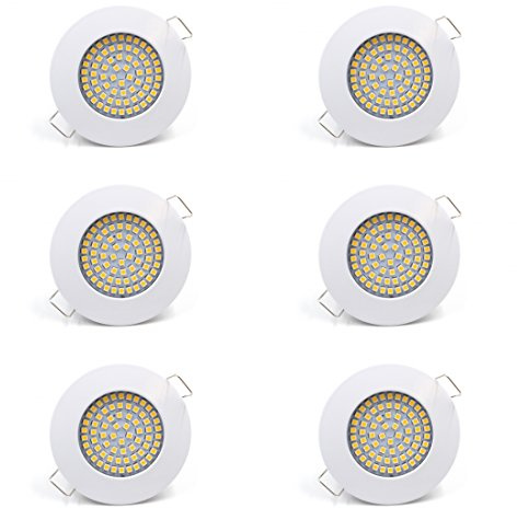 vislux LED Einbaustrahler 230V - 58mm - 70mm - Einbauspots Badezimmer- Energiesparende warmweiße Einbauleuchten - 3,5W 330lm 3000K - (6er Set) - (Weiß)