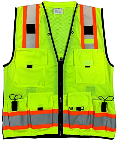 Vero1992 (F Safety Vest For Men's Engineer High Visibility Vest With Pockets and Zipper Tape 3M (X-Large, Yellow)