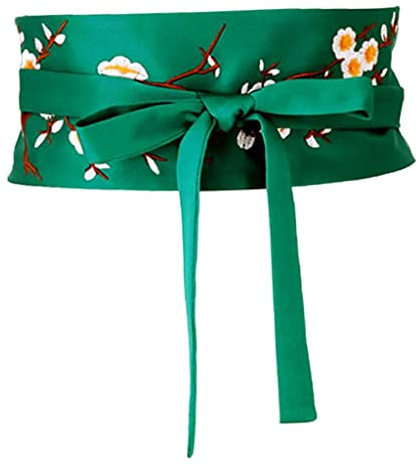 chiwanji Vintage Japan Obi-Gürtel Wickelgürtel Bestickt Damengürtel für Cosplay Kostüm und Alltags - Grün, 235cm