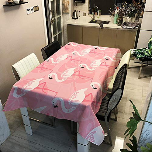 Hiser Tischdecke Outdoor Abwaschbar, Wasserabweisende Staubdichte Küche Esstisch Tischdecke Rechteckig Desktop Dekorative Tuch Hotel Bankett Party (Rosa Flamingo,140x160cm)