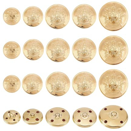 OLYCRAFT 50 Stücke Metall Blazer Knöpfe Set 15mm 18mm 23mm 25mm 30mm Gold Blazer Knöpfe Kleidung Wappen Metallknöpfe Vintage Antike Metallknöpfe Für Anzüge, Mantel, Uniform Und Jacke - Golden