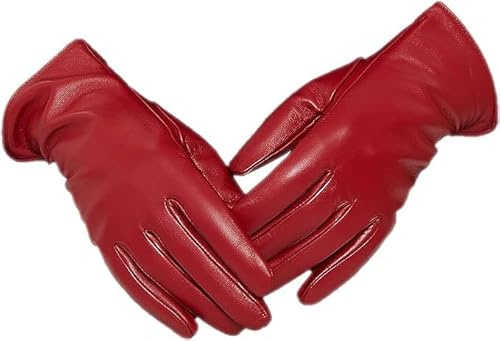 ZLUXURQ Damen Leder Handschuhe echtes Lammleder und mit Kaschmir Wolle gefütterte warme Winter Handschuhe