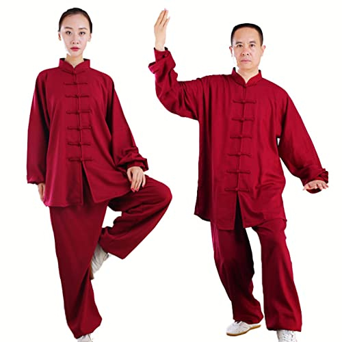 HFCY Costume de Kung Fu pour homme - Uniforme d'arts martiaux - Costume de méditation - Uniformes traditionnels chinoises - Rouge - XS