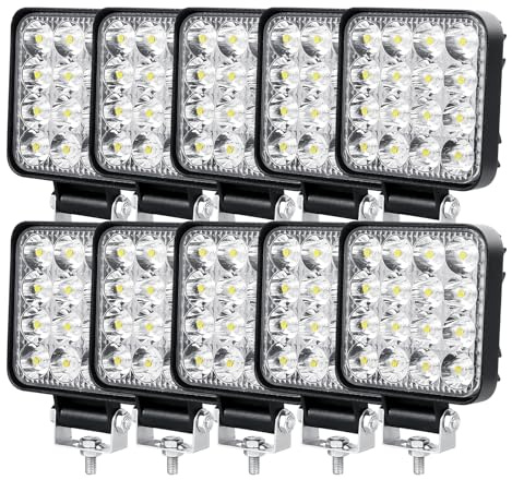 PICAA 10 st fyrkantig arbetsstrålkastare led 3,3 tum 48 W, 12 v 24 v 6 000 K, vit LED-projektor, bil, arbet, arbet, för lastbil, traktor, 4 x 4, ATV, SUV, motorcykel