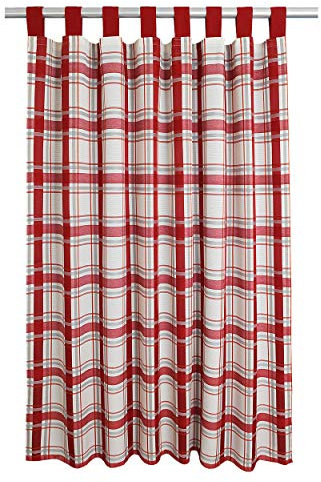 Schlaufenschal Hetty rot-weiß kariert | Landhaus-Vorhang hochwertiger Webstoff 8 Schlaufen | Deko-Gardine für Küche, Esszimmer, Gästewohnung, Kaminzimmer Höhe x Breite 175 x 130 cm