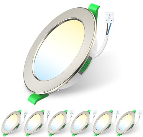 ALUSSO 6 Stück Einbaustrahler Led,7W 550 Lumen Led Einbaustrahler 230V Dimmbar,3CCT 3000K 4000K 6500K Deckenspots,IP44 Deckenstrahler für Badezimmer,Küche,Nickel