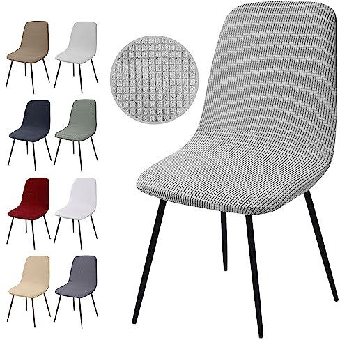 Stuhlhussen 6er Set, Stretch Stuhlbezug Jacquard Esszimmerstühlhussen Universal Stuhlhussen Abnehmbarer Waschbarer Stuhlabdeckung für Esszimmer,Hotel,Bankett,Hochzeit,Partys Deko(Y-Silbergrau,6er Set)