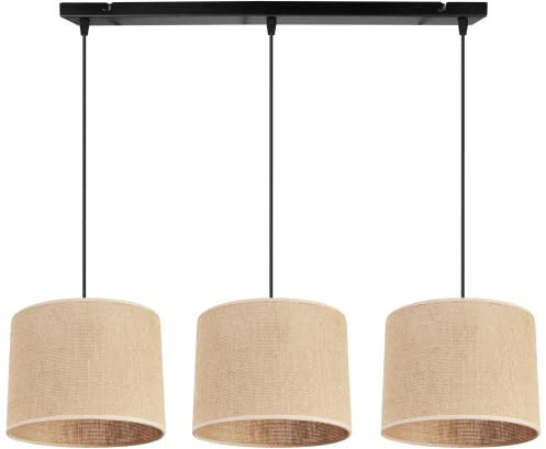 Light-Home Juta Hängelampe - Deckenlampe - Pendelleuchte aus Metall mit Lampenschirm aus Stoff - E27 - Klassisch 3-Flammig 20 cm - Schwarz Untersatz - Jute