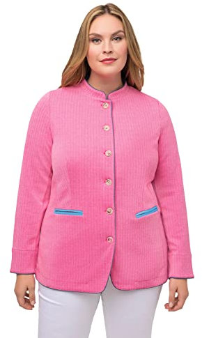 Ulla Popken Women's Plus Size Plus Size Sweat Janker, Herringbone Pattern, Stand-Up Collar, Colour Contrasts Light Pink 42 817979805-42, Light-pink
