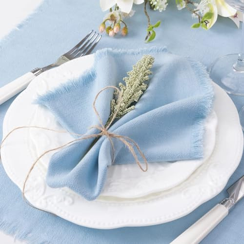 MLMC Handgefertigte Stoffservietten, 45 x 45 cm, Leinen-Servietten mit Fransen, für Familienhochzeiten, Partys, Veranstaltungen, 8 Stück, Blau
