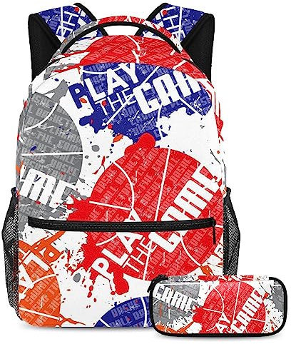 VAPOKF School Bag Set for Teen Girls Boys Kids, Student Bookbag Backpack Rucksack with Pencil Case for Primary Secondary Junior High School - Balls with Stains of Paint