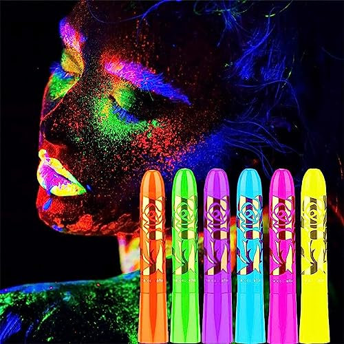 Fluoreszierende Farbe UV Body Painting Bleistift Make-up Gesicht Körperfarbe für Gesicht Gesicht Farbe waschbar 6 UV Neon Farbstifte für Festival, Karneval, Halloween, Cosplay