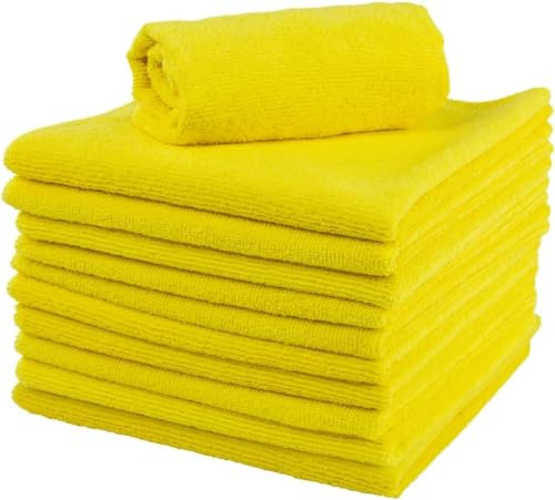Clearly | 10-Pack Super Soft microfibre Cleaning Cloths (40cmx40cm) - Ultimate Streak-Free Solution for Kitchen, Bathrooms, Mirrors, Car, and More (Yellow)