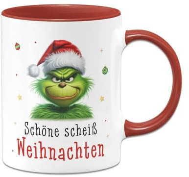 Tassenbrennerei Grinch Tasse - Schöne S Weihnachten - Weihnachtstasse lustig - Kaffeetasse mit Spruch - Anti Weihnachten Deko (Rot)