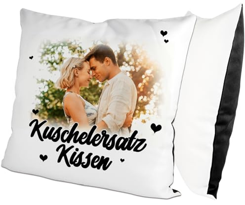 glitzertassen.de® | Kuschelersatz | Kissen mit eigenem Foto | Geschenk | personalisiert | 40x40cm | Liebe | Deko Kissen | Fotokissen | Kuschelkissen | Weiß/Schwarz