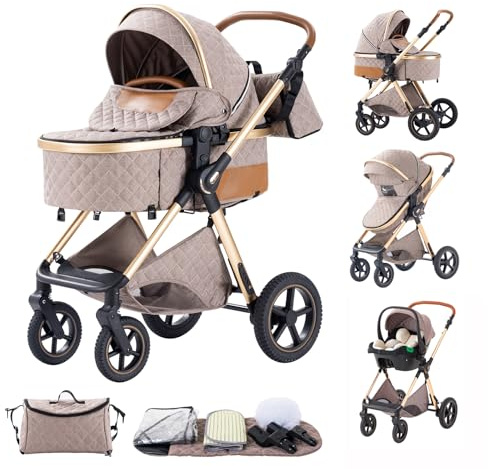 BEBBY Passeggino trio,Passeggino 3 in 1, Passeggino Canna Portatile Pieghevole in Un Clic,Passeggini Combinato Paesaggio Alto Telaio in Alluminio Per Neonato Passeggini