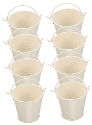 MERRYHAPY Kleiner Blecheimer Blumentopf Metall 5,6x5,6x4cm Beige Miniatur Pflanzkübel Für Wohnung Deko Stabiler Weißblecheimer Mit Griff Zum Hängen Und Stellen Kleines Geschenk